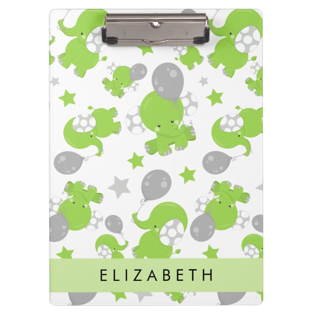 Pranchetas Padrão De Elefantes Verdes, Estrelas, Seu Nome (Frente)