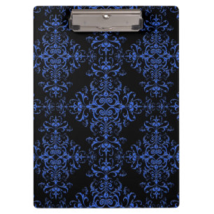 Pranchetas Padrão de estilo damasco azul e preto elegante