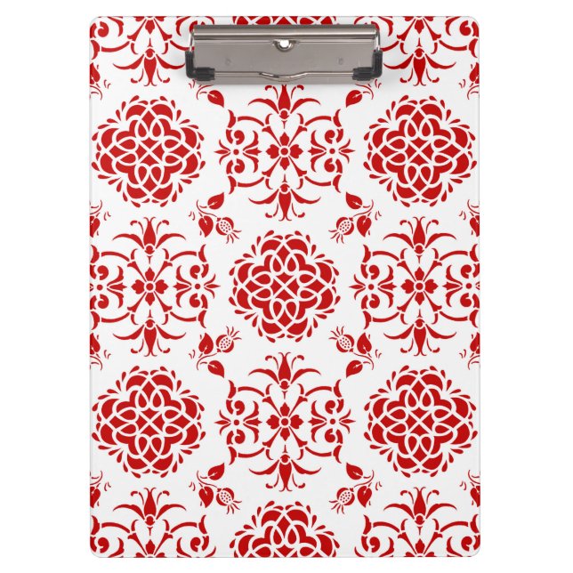 Pranchetas Padrão de estilo damasco floral vermelho e branco (Frente)
