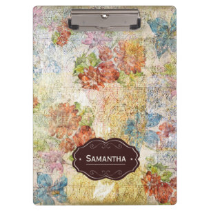 Pranchetas Padrão de Flor Distressed Vintage Personalizado