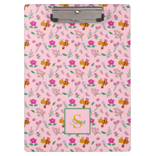 Pranchetas Padrão de Flor Silvestre Abelha Marrom Doce Fúcsia