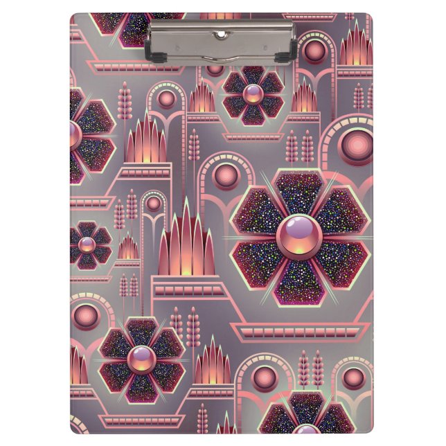 Pranchetas Padrão de flores da arte deco púrpura geométrica d (Frente)