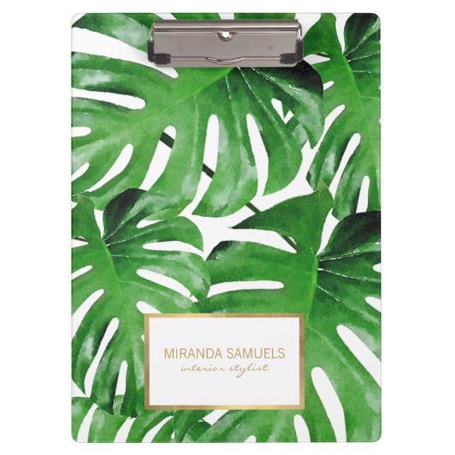 Pranchetas Padrão de Folhas Tropicais de Monstera de Aquarela (Frente)
