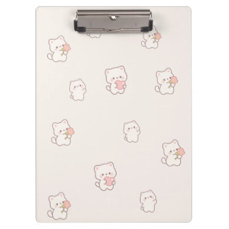 Pranchetas Padrão de Gato Branco Fofo – Corações e Flores Kaw