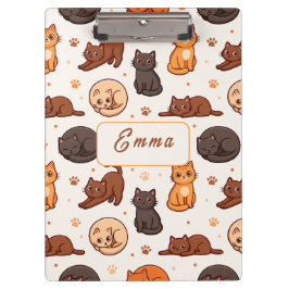 Pranchetas Padrão de Gatos Fofos Nome Monograma Personalizado