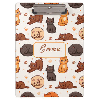 Pranchetas Padrão de Gatos Fofos Nome Monograma Personalizado