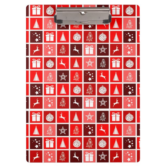 Pranchetas Padrão de Grade de Natal Vermelho Moderno Minimali (Frente)