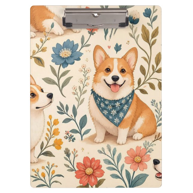 Pranchetas Padrão de Jardim Floral de Corgi Fofo (Frente)