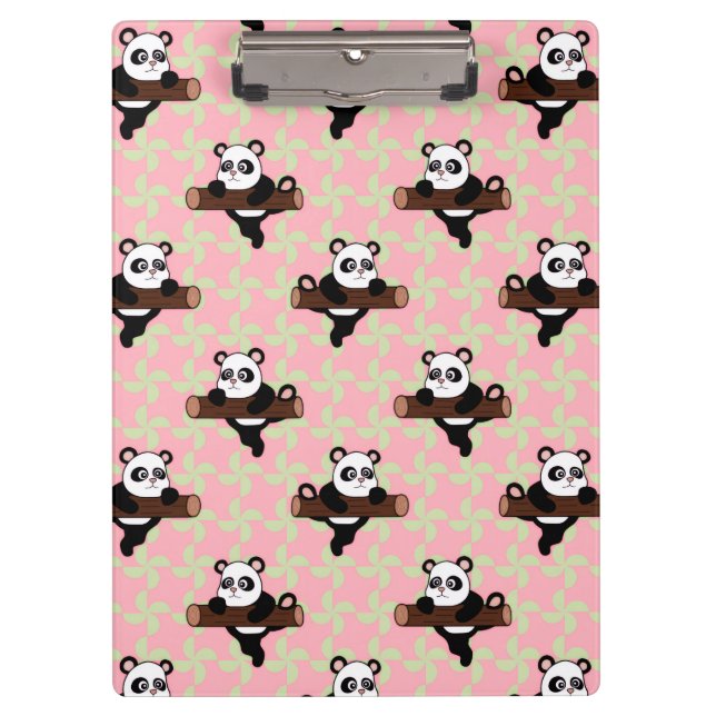 Pranchetas Padrão de Panda Fofo em Rosa – Kawaii Sem Costuras (Frente)
