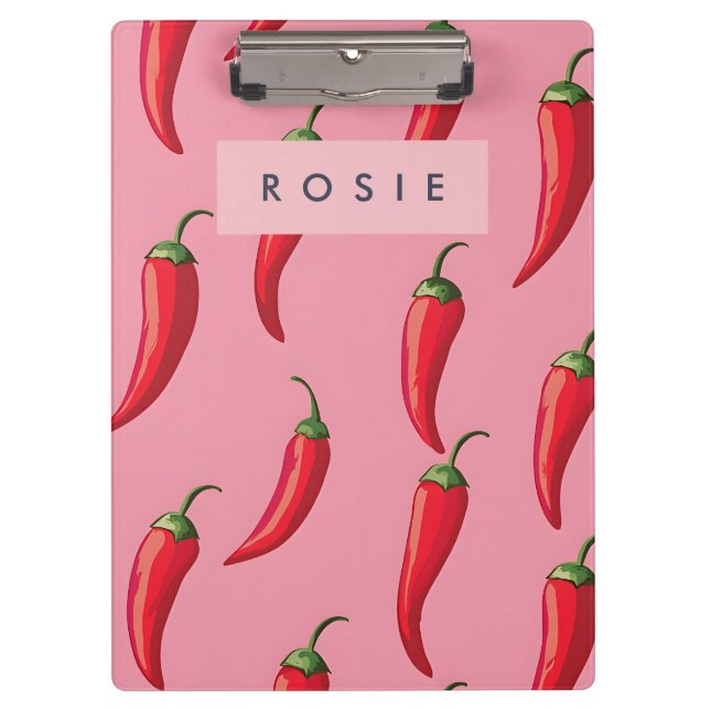 Pranchetas Padrão de Pimenta Vermelha Picante em Fundo Rosa (Frente)