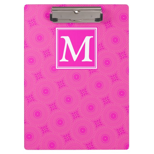 Pranchetas Padrão dos círculos rosa a quente do monograma (Frente)