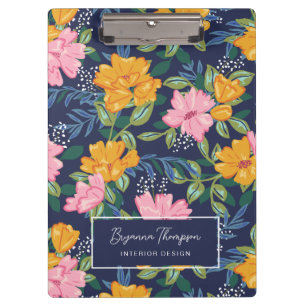 Pranchetas Padrão Floral Abstrato Moderno Rosa e Amarelo