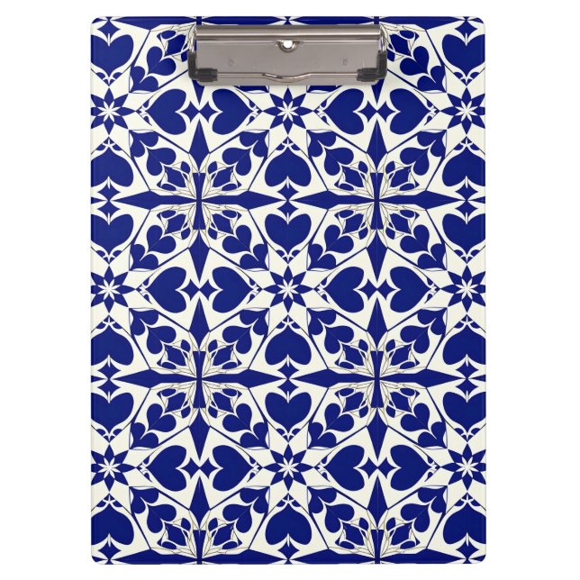 Pranchetas Padrão Floral Azul e Branco Elegante (Frente)