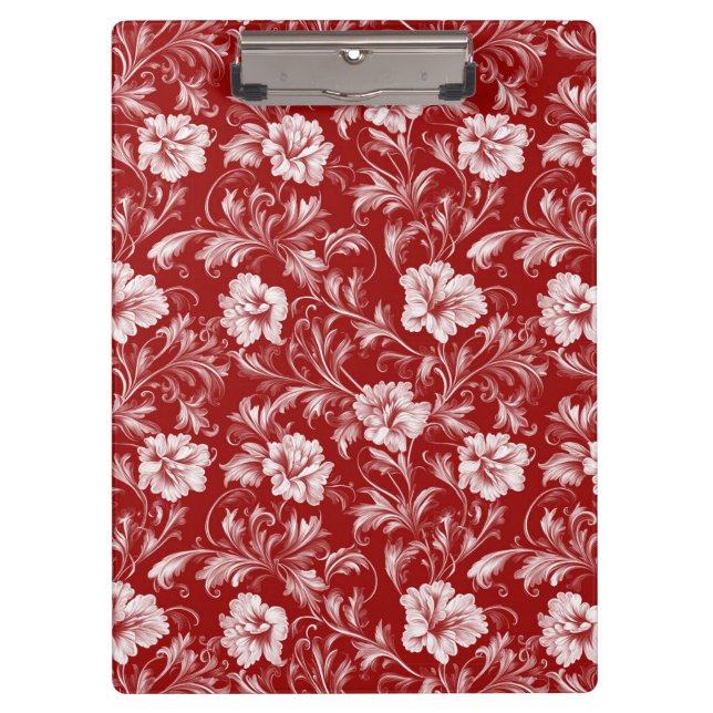 Pranchetas Padrão Floral Barroco Monocromático, Branco em Ver (Frente)