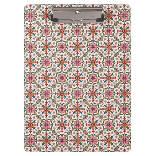 Pranchetas Padrão Floral Boho em Vermelho, Rosa e Azul Turque (Frente)