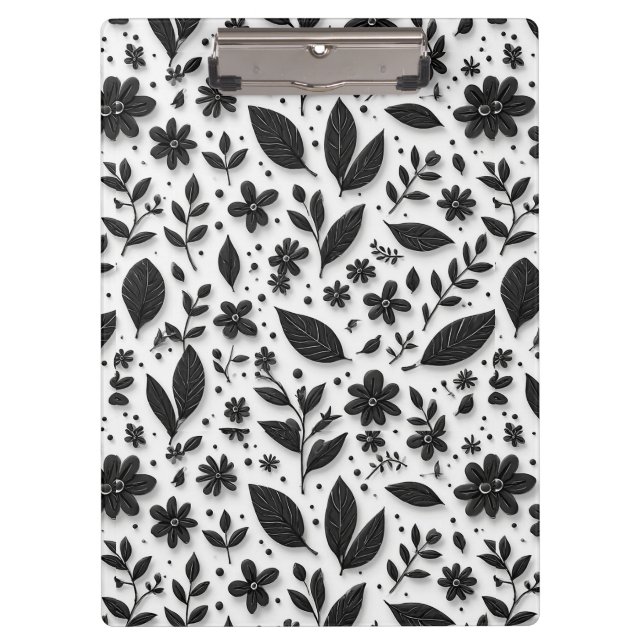 Pranchetas Padrão Floral Monocromático Com Folhas E Flores (Frente)