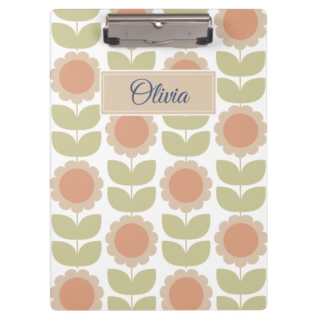 Pranchetas Padrão Floral Retro Rosa Pastel Meados do Século (Frente)