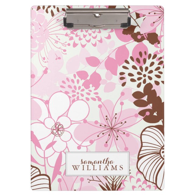Pranchetas Padrão Floral Rosa e Castanho Personalizado (Frente)