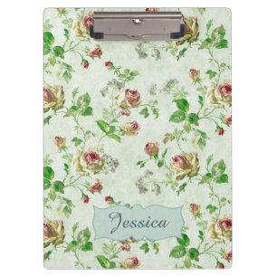 Pranchetas Padrão Floral Vintage Rosas Cor-de-Rosa Personaliz