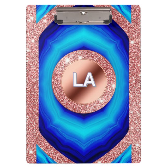 Pranchetas Padrão Geométrico Azul Abstrato com Dourado Rosado (Frente)