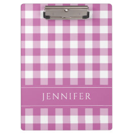 Pranchetas Padrão Xadrez Gingham Rosa e Branco Nome Impresso