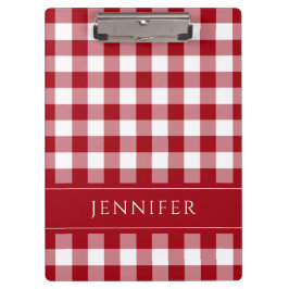Pranchetas Padrão Xadrez Gingham Vermelho e Branco Nome Impre