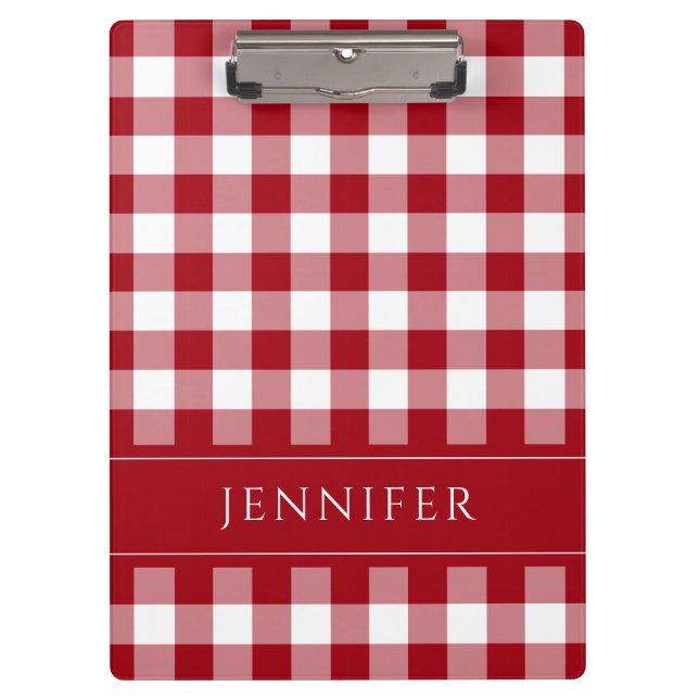 Pranchetas Padrão Xadrez Gingham Vermelho e Branco Nome Impre (Frente)