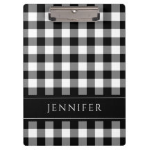 Padrão Xadrez Preto e Branco Gingham Nome Impresso