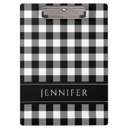 Pranchetas Padrão Xadrez Preto e Branco Gingham Nome Impresso