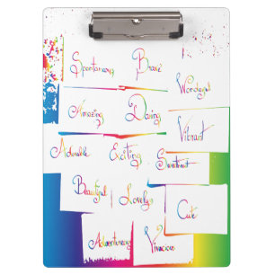 Pranchetas Palavras colorido positivas manuscritas