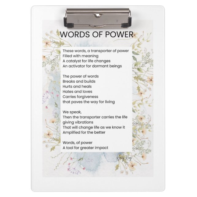 Pranchetas Palavras De Poesia De Uplifação De Poder (Frente)