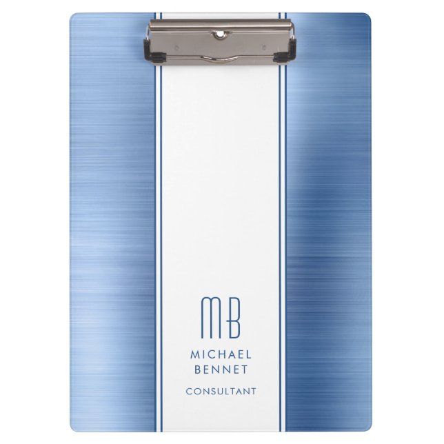 Pranchetas Papelada de Negócios em Metal Azul Monogramada (Frente)