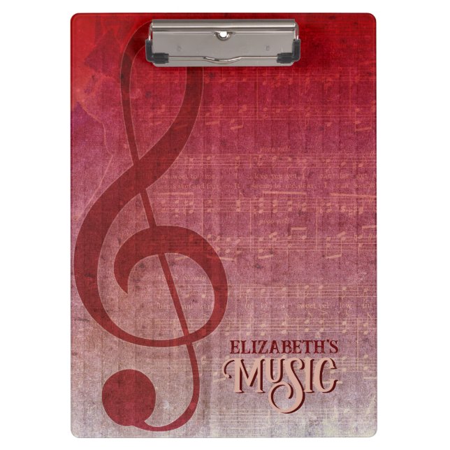 Pranchetas Partitura Personalizada Clef Vermelho Cereja (Frente)