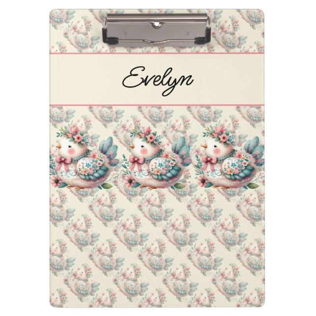 Pranchetas Pássaro Folclórico Floral com Charme Boho Pastel (Frente)