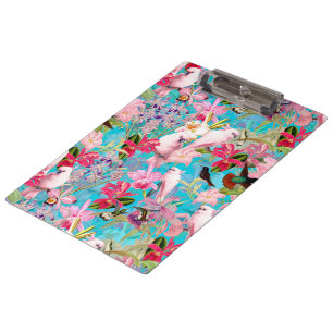 Pranchetas Pássaro Tropical Cor-De-Rosa E Padrões De Flor Orq