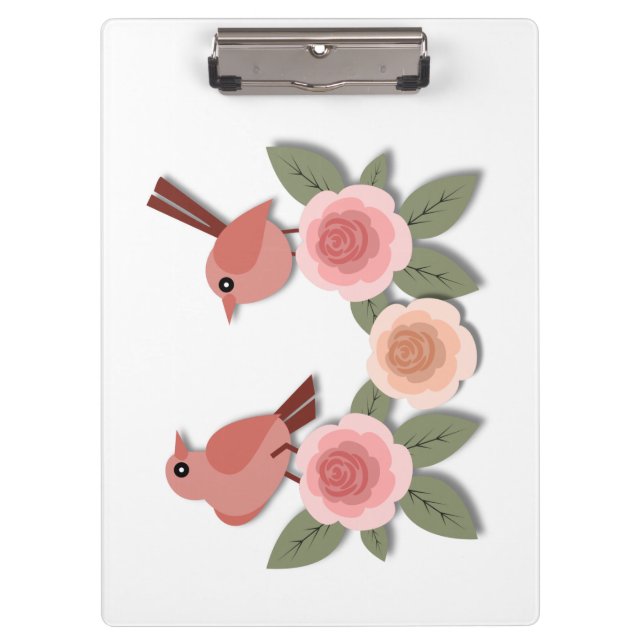 Pranchetas Pássaros e Rosas de flores, cor-de-rosa, (Frente)