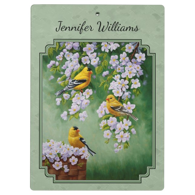 Pranchetas Pássaros Goldfinch e Flores Verde (Verso)