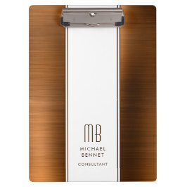 Pranchetas Pasta Metálica Escovada Marrom Cobre Monogramada E