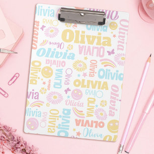 Pranchetas Pastel preppy smilie faces star nome personalizado