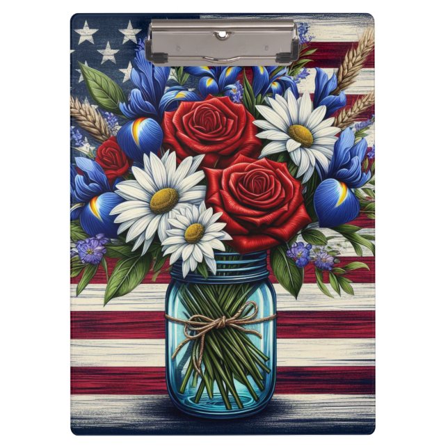 Pranchetas Patriótico, floral Americano angustiado (Frente)