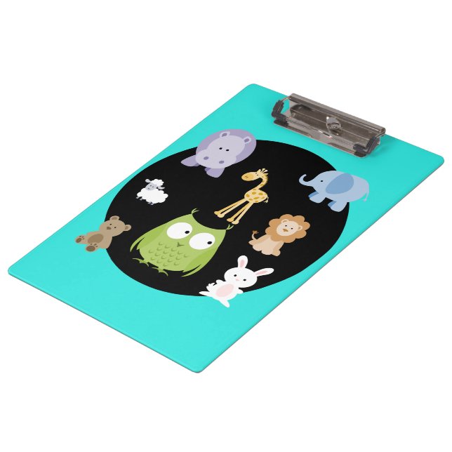 Pranchetas Pequenos Critters Círculo Turquesa Diversão (Inclinado)