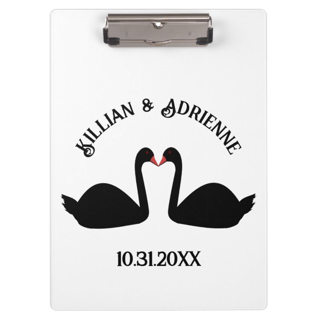 Pranchetas Personalização de Swans Negros Beijando Casamento  (Frente)