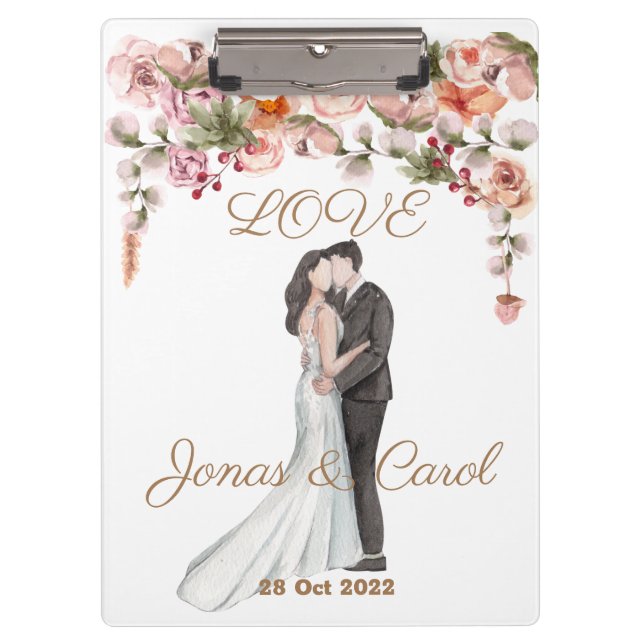 Pranchetas Personalizado Amor Casado de Aquarela floral elega (Frente)