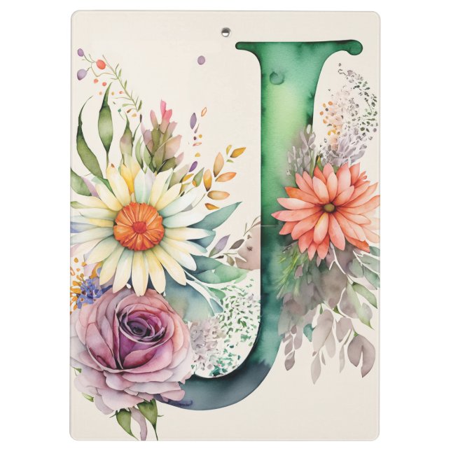 Pranchetas Personalizado - Letra J Floral Watercolor do Profe (Verso)