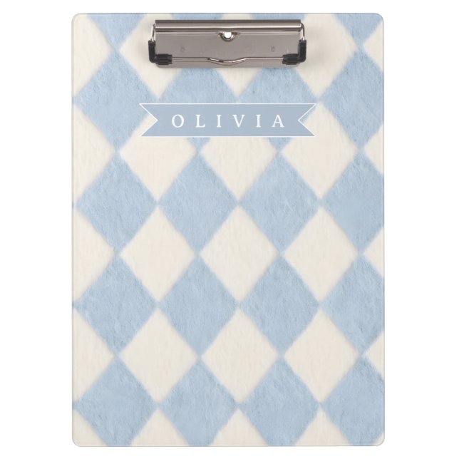 Pranchetas Personalizado Préppy Azul Suave Fofinho Argyle Nom (Frente)