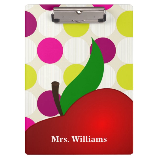 Pranchetas Personalized Black Polka Dot Red Apple Teacher Cli (Frente)