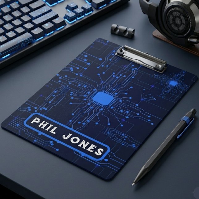 Pranchetas Personalized Blue Circuit Board Tech Geek (Personalized Blue Circuit Board Tech Geek Clipboard
)
