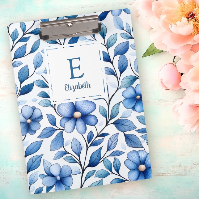 Pranchetas Personalized Blue Floral Clipboard (Criador carregado)
