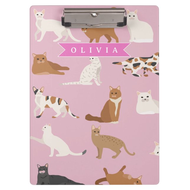 Pranchetas Personalized Cute Pink Cat Pattern Gift Cat Lover (Frente)