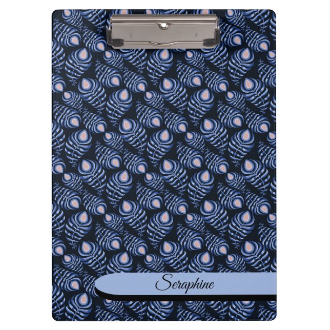 Pranchetas Personalized Feather Clipboard | Blue Pattern (Frente)